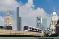 Elevated trains, Bangkok, Thailand. BTS Skytrain outgoing central Bangkok