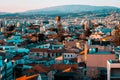 Elevated view above the Limassol Old Town with Water tower in the middle and Troodos mountains on background. Cyprus Royalty Free Stock Photo