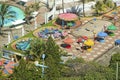 Elevated view of brightly colored carnival rides in Durban, South Africa