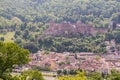 Elevated view of the castle of Heidelberg in Germany with the town below