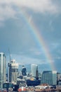 Elevated view of The City of London with rainbow the sky Royalty Free Stock Photo