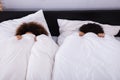 Couple Covering Their Face With White Sheet