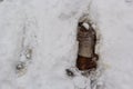 Elevated view of footprint on snow covered ground Royalty Free Stock Photo