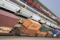 Elevated view of freight cars Royalty Free Stock Photo