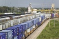 Elevated view of freight cars Royalty Free Stock Photo