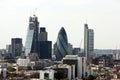 Elevated view of The Gherkin and surrounding buildings, London