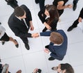 Elevated view of large group of multiethnic business people maki Royalty Free Stock Photo