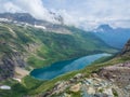 Elevated view looking down on a lake in the mountains of Glacier Royalty Free Stock Photo