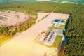 Elevated View Modern Granary, Grain-drying Complex, Commercial Grain Or Seed Silos In Sunny Spring Rural Landscape. Corn Royalty Free Stock Photo