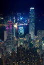 Elevated view of night scene of Hong Kong victoria harbor Royalty Free Stock Photo