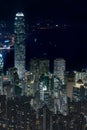 Elevated view of night scene of Hong Kong victoria harbor Royalty Free Stock Photo