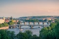 Elevated view over bridges on Vltava river in Prague