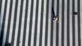 Elevated view over a japanese woman pedestrian crossing in road intersection