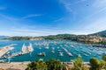 Elevated view of Lerici Port and San Terenzo village - Gulf of La Spezia Italy