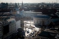 Elevated view of road junction with city traffic in winter Royalty Free Stock Photo