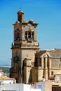 Elevated view of St Peters Church, Arcos de la Frontera, Spain.