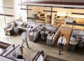 Elevated view of staff working in a busy open plan office Royalty Free Stock Photo