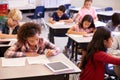 Elevated view of teacher and kids in elementary school class