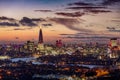 Elevated view to the modern London skyline during dusk time, United Kingdom Royalty Free Stock Photo