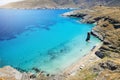 Elevated view to the popular Beach Tis Grias to Pidima with clean, turquoise sea