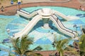 Elevated view of water pool slides in Durban, South Africa