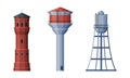 Elevated Water Tower with Tank as Water Supply Storage Vector Set