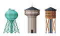 Elevated Water Tower with Tank as Water Supply Storage Vector Set