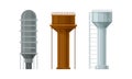 Elevated Water Tower or Tank Made of Metal for Storing Water Vector Set Royalty Free Stock Photo