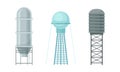 Elevated Water Tower or Tank Made of Metal for Storing Water Vector Set