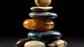 Elevated Zen: Impossibly Stacked Black, Gold, and Silver Polished Rocks