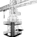Elevating Construction Crane Vector. Construction Structure Illustration Isolated On White. Royalty Free Stock Photo
