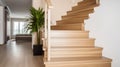 Elevating Elegance - Modern Natural Ash Tree Wooden Stairs Embellishing New House Interior. Generative AI