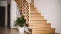 Elevating Elegance - Modern Natural Ash Tree Wooden Stairs Embellishing New House Interior. Generative AI