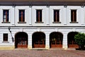 elevation detail of Baroque castle in Godollo, Hungary. stucco finish with arched openings.