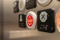 Elevator alarm button - close-up of red alarm button on elevator control panel Royalty Free Stock Photo