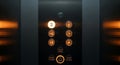 Elevator Button Panel Displaying Floors with Warm Light in Silver and Black Tones in an Enclosed Structure Space and Royalty Free Stock Photo