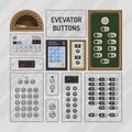 Elevator buttons vector lift metal push button on control panel numbers in business office building illustration set of Royalty Free Stock Photo