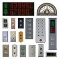 Elevator buttons vector lift metal push button up down on digital control panel numbers in business office building