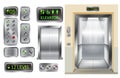 Elevator cabin with doors and chrome button panel