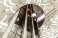 The elevator cabin inside the building of the Museum of The Future in Dubai city, United Arab Emirates