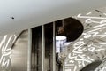 The elevator cabin inside the building of the Museum of The Future in Dubai city, United Arab Emirates