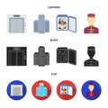 Elevator car, mini bar, staff, building.Hotel set collection icons in cartoon,black,flat style vector symbol stock Royalty Free Stock Photo