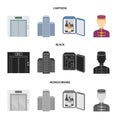 Elevator car, mini bar, staff, building.Hotel set collection icons in cartoon,black,monochrome style vector symbol stock Royalty Free Stock Photo