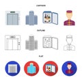 Elevator car, mini bar, staff, building.Hotel set collection icons in cartoon,outline,flat style vector symbol stock Royalty Free Stock Photo