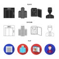 Elevator car, mini bar, staff, building.Hotel set collection icons in cartoon style vector symbol stock illustration web Royalty Free Stock Photo