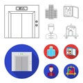 Elevator car, mini bar, staff, building.Hotel set collection icons in outline,flat style vector symbol stock Royalty Free Stock Photo