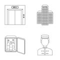 Elevator car, mini bar, staff, building.Hotel set collection icons in outline style vector symbol stock illustration web Royalty Free Stock Photo