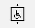 Disable Elevator Handicap Lift Wheelchair Access Signage Black White Silhouette Sign Symbol Icon Clipart Graphic Artwork Vector Royalty Free Stock Photo