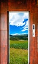 Elevator door and landscape