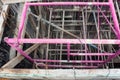 Elevator door, lift inside underconstruction building site, steel for buoyancy of the lift building under construction, Round stee